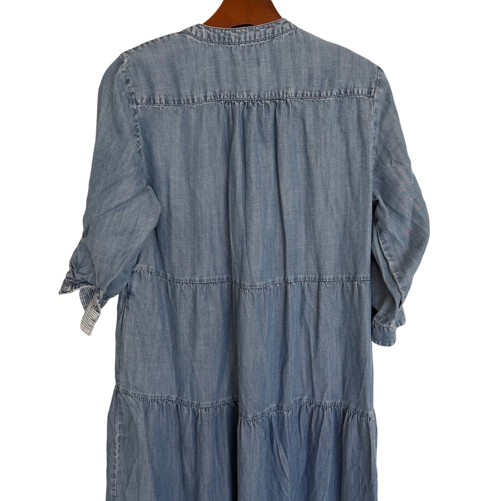 Chico's Blue Chambray Tiered Maxi Dress in Tencel Size 0.5 US6 Roll Tab Sleeves - Picture 5 of 8